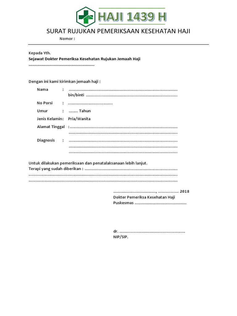 Surat Rujukan Pemeriksaan Kesehatan Haji | PDF | Memasak, Makanan ...