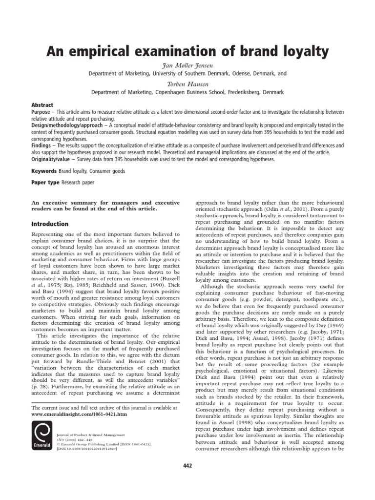 Empirical Study on Brand Loyalty Factors | PDF | Factor Analysis ...