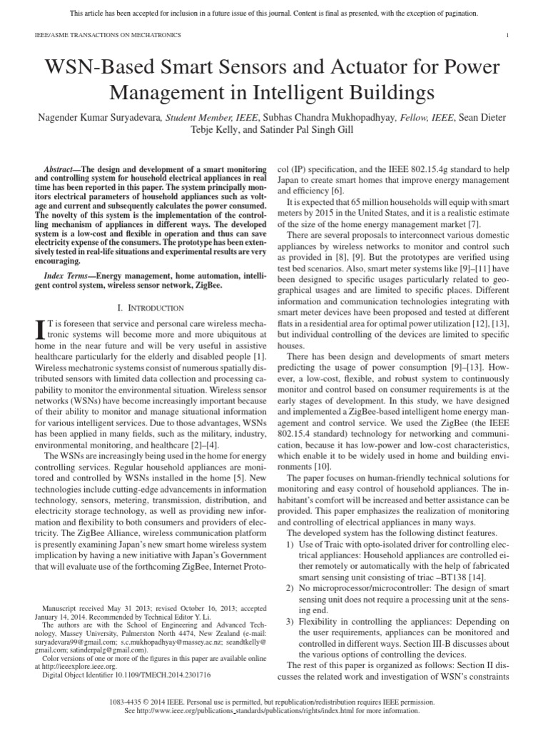 WSN Based Smart Sensors and Actuator For Power Management in Intelligent Buildings PDF