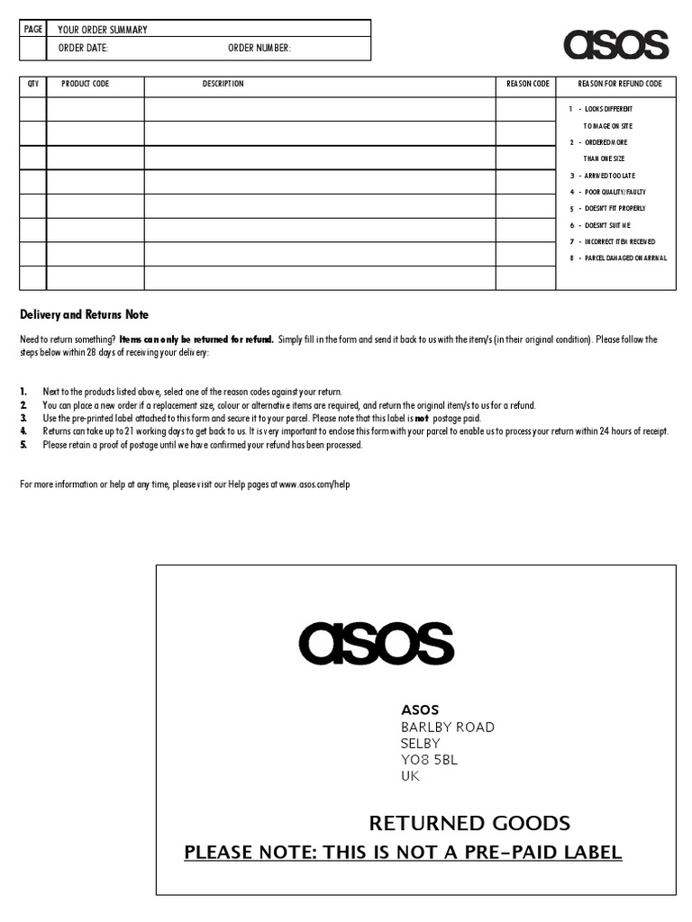 Rest of World - Returns Note PDF | PDF | Mail | Written Communication
