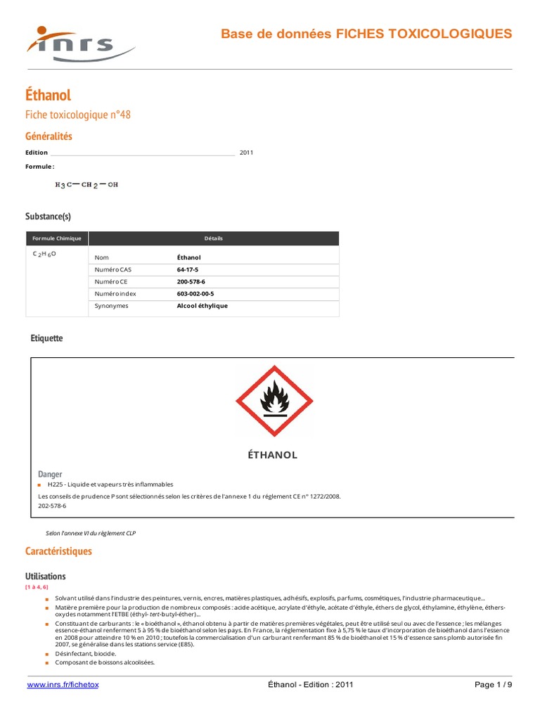 FicheTox 48 | PDF | thanol | Biothanol