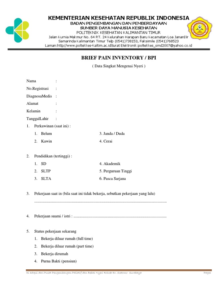 BRIEF PAIN INVENTORY | PDF