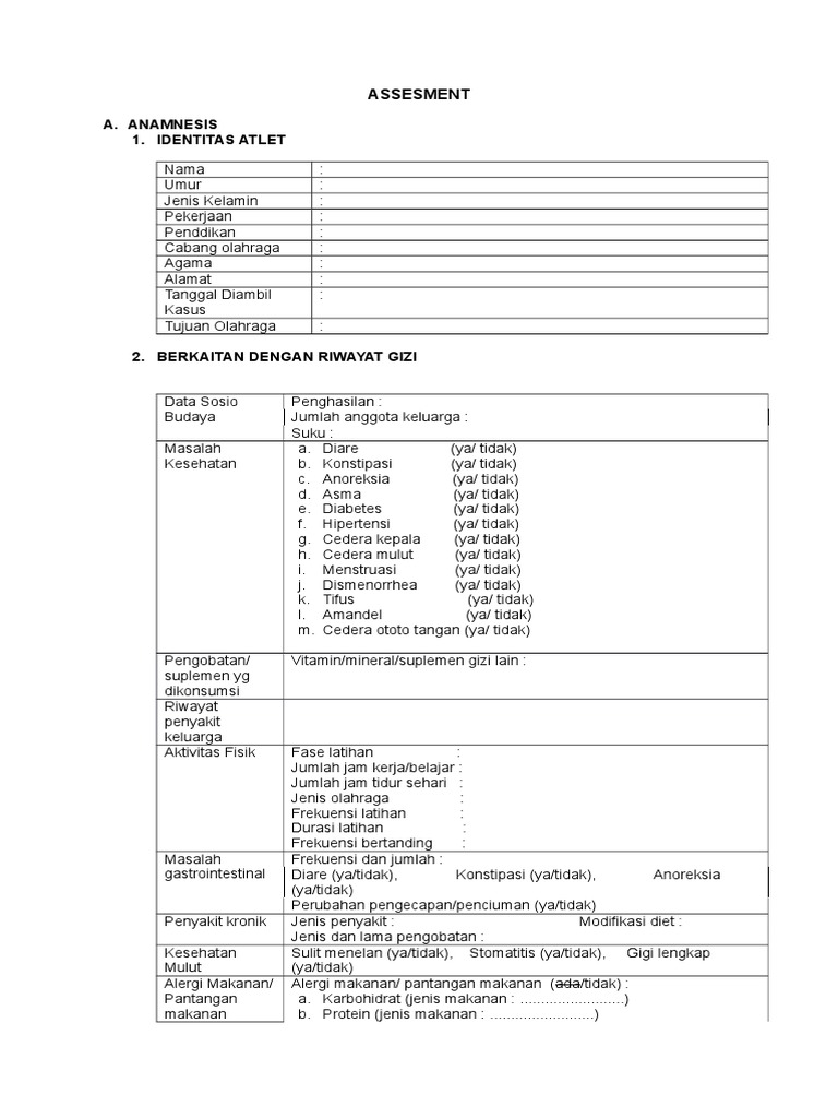 Penilaian Gizi dan Kesehatan Atlet | PDF