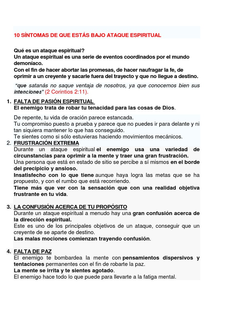 10 Síntomas de Que Estás Bajo Ataque Espiritual | PDF | Oración | Bendición