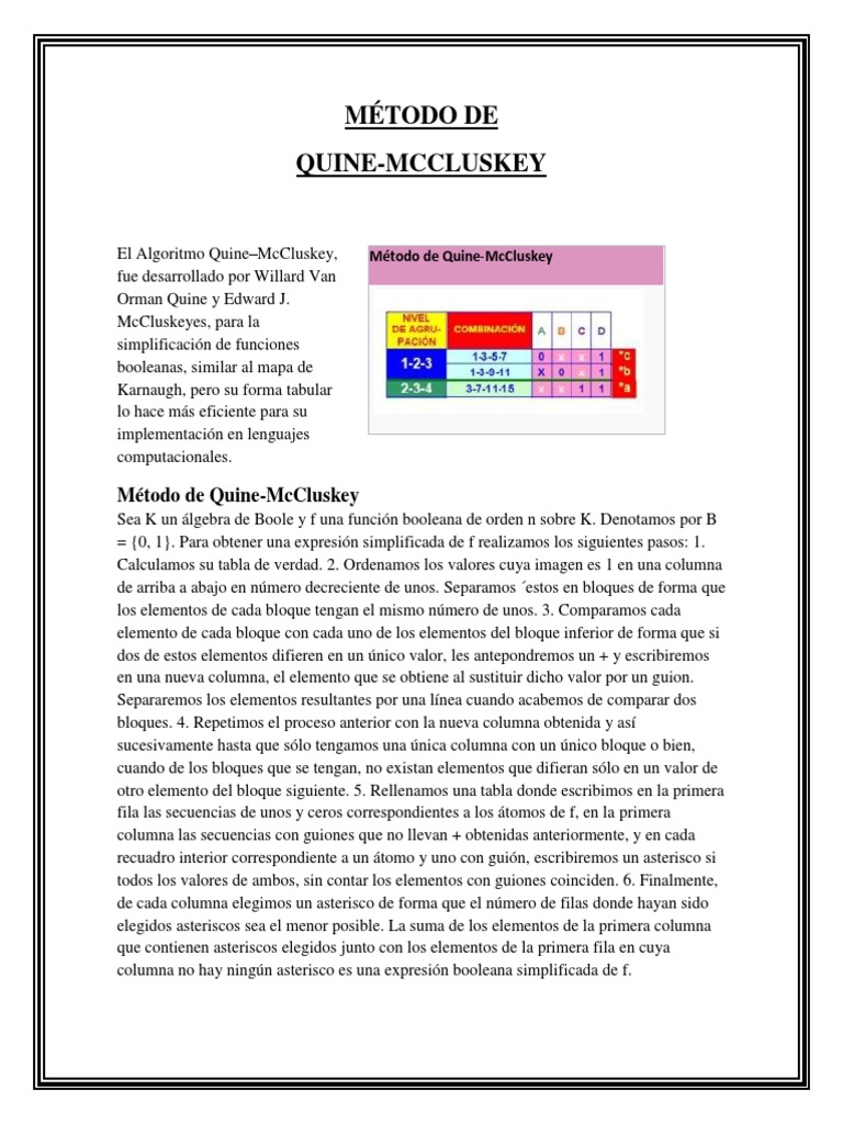 Método de Quine Mccluskey PDF Conceptos matemáticos Matemáticas