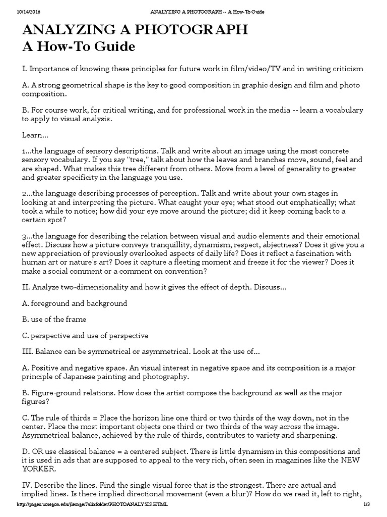 How to Analyze a Photograph | PDF | Composition (Visual Arts ...