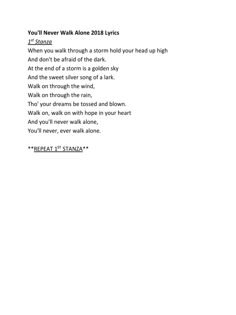 Youll Never Walk Alone 2018 Lyrics PDF