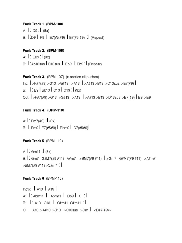 Funk Track Chord Progressions Guide | PDF | Leisure | Entertainment ...