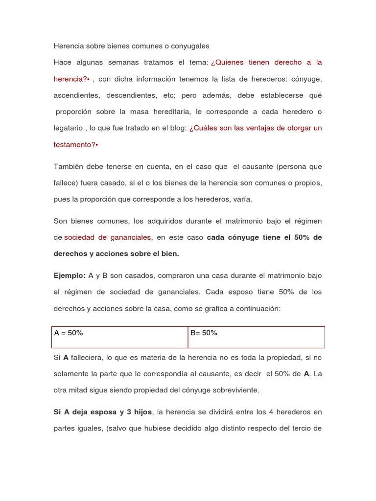 Ejemplos Herencia Sobre Bienes Comunes O Conyugales Importante Herencia Matrimonio