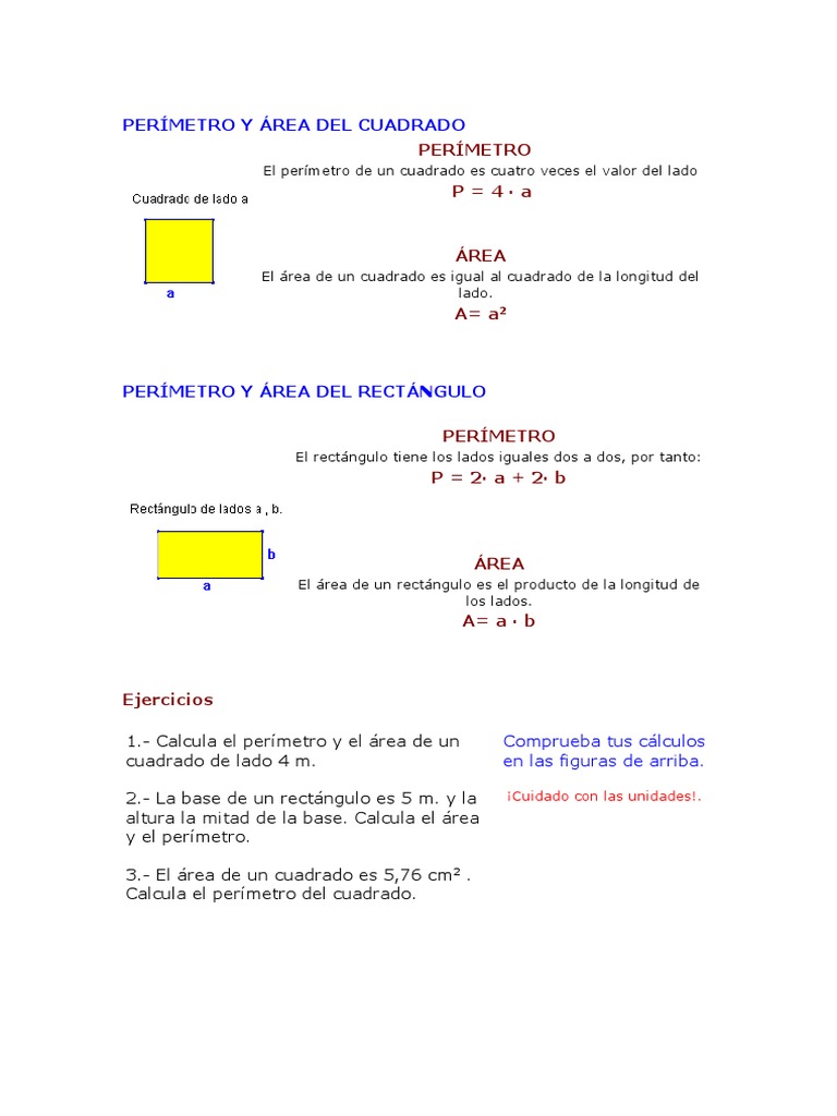Perímetro y Área Del Cuadrado | PDF | Triángulo | Rectángulo
