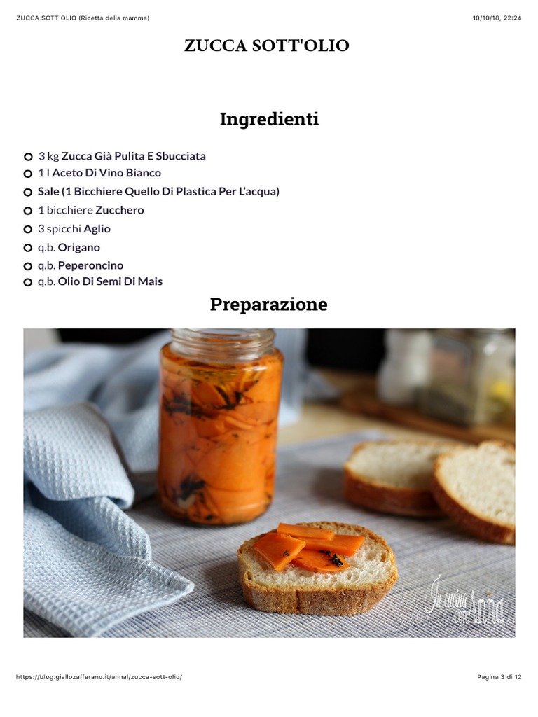 Zucca Sott Olio Ricetta Della Mamma