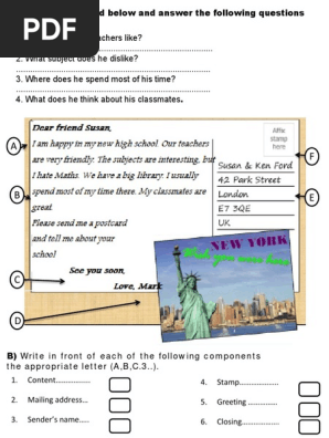 1st Bac Writing Postcard