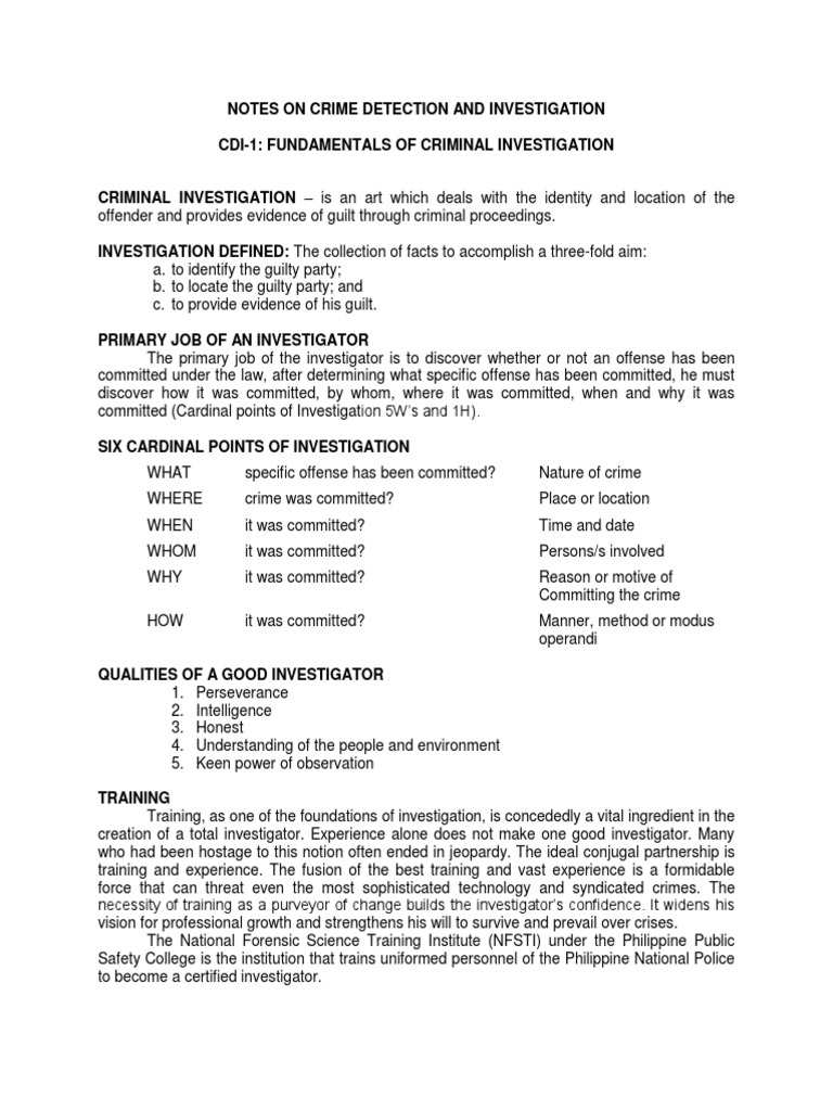(Cdi 1) Fundamentals of Criminal Investigation | Crime Scene | Witness