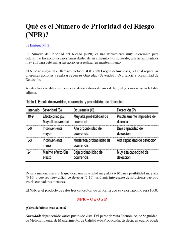 Número de Prioridad Del Riesgo NPR | PDF | Calidad (comercial) | Gravedad