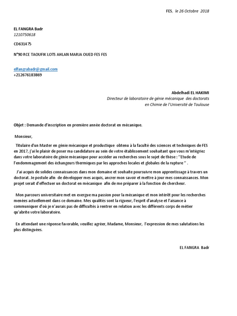 Lettre Dintérêt Pour Un Projet Exemple de Projet