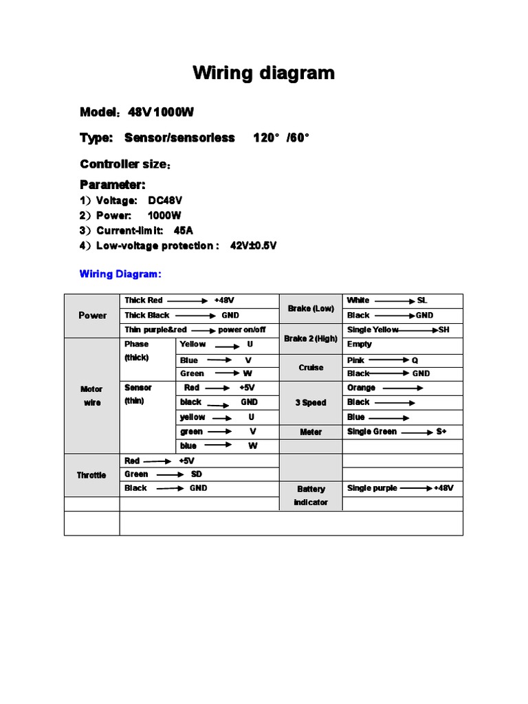 Wiring Diagram of 48V 1000W Controller PDF