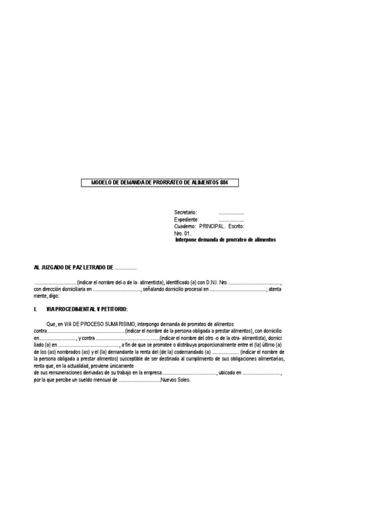 Demanda de Prorrateo de Alimentos | PDF | Manutención de los hijos