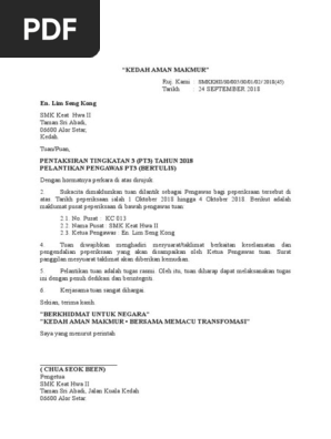 Contoh Surat Jawapan Penerima Pelantikan Pentaksir Pt3