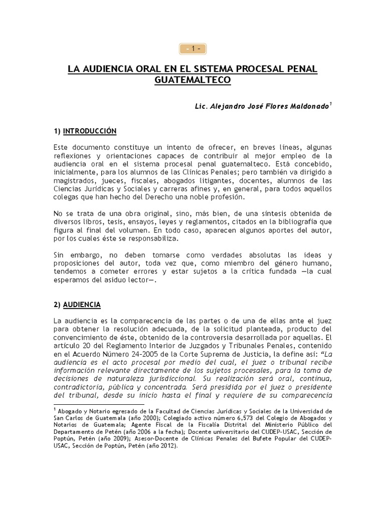 Audiencias en el Proceso Penal Guatemalteco | PDF | Ley procesal ...