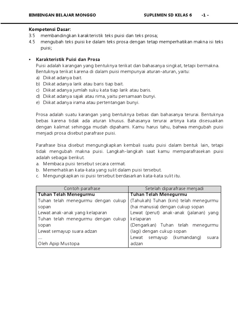 Bahasa Indonesia Kelas 6