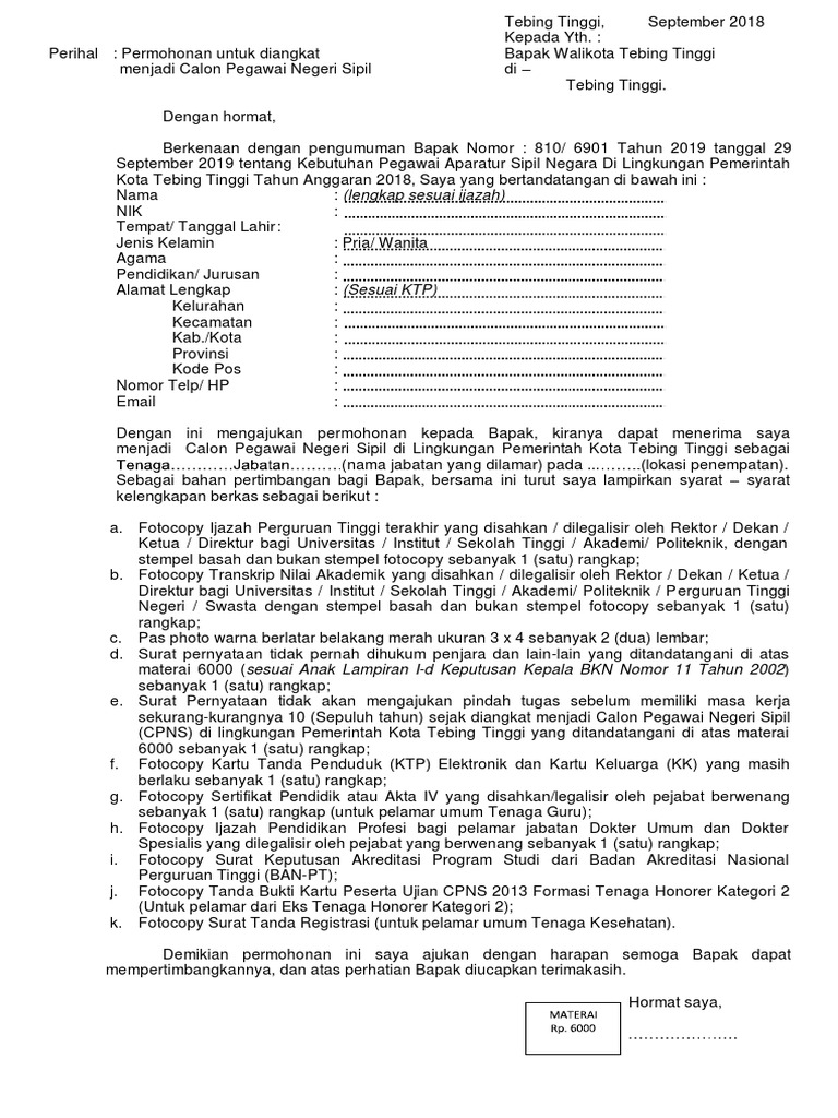 Contoh Surat Lamaran Cpns 2019 Pdf Guru