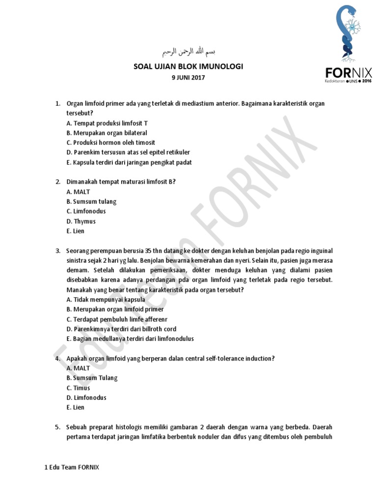 Soal Ujian Blok Imunologi 2016