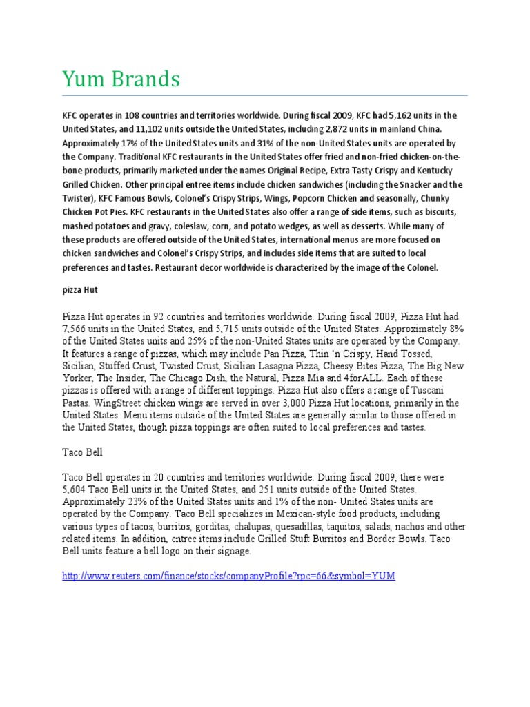 Yum Brands Global Restaurant Operations | PDF | American Cuisine | Fast ...