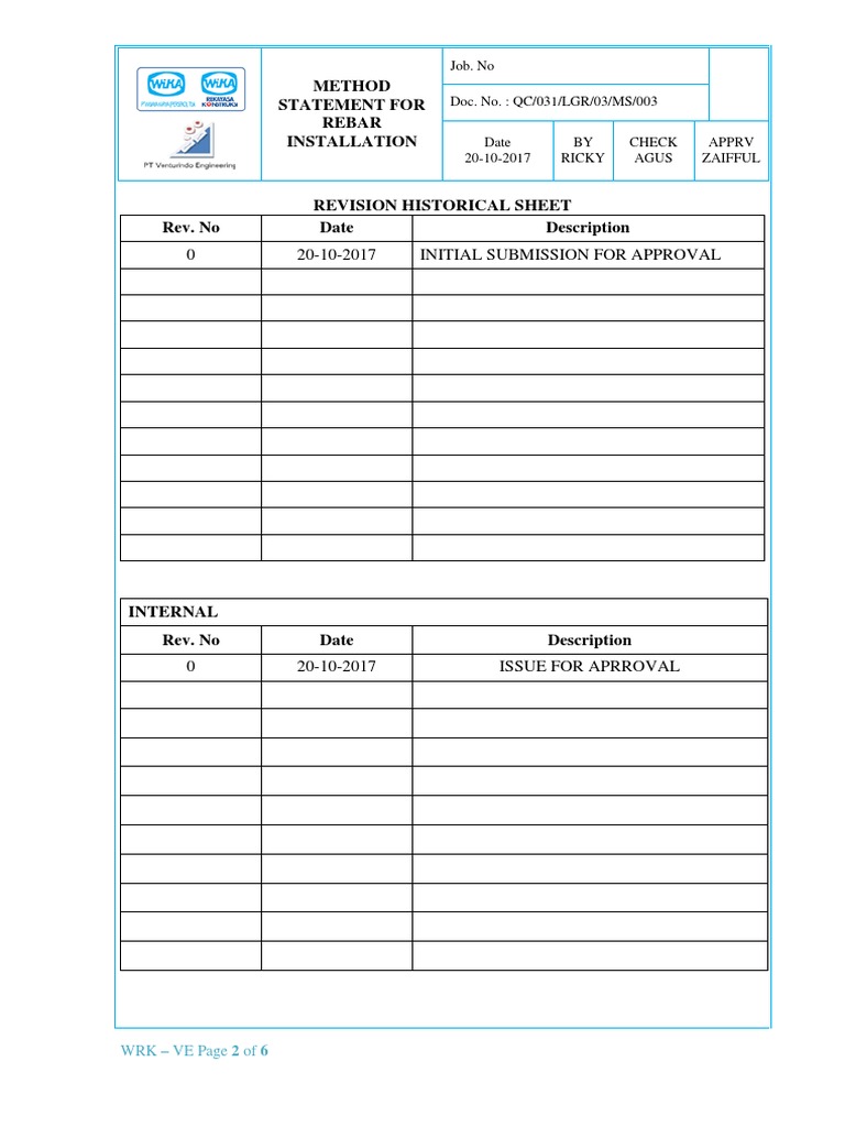 Method Statement For Rebar Installation | PDF | Structural Engineering ...