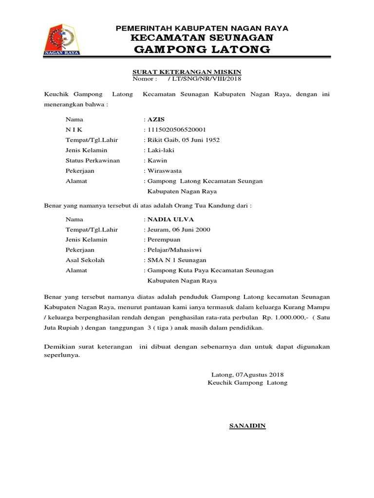 Surat Keterangan Mampu Pendidikan