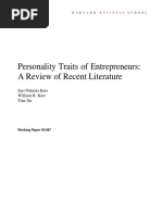 Personality Traits of Entrepreneurs: A Review of Recent Literature