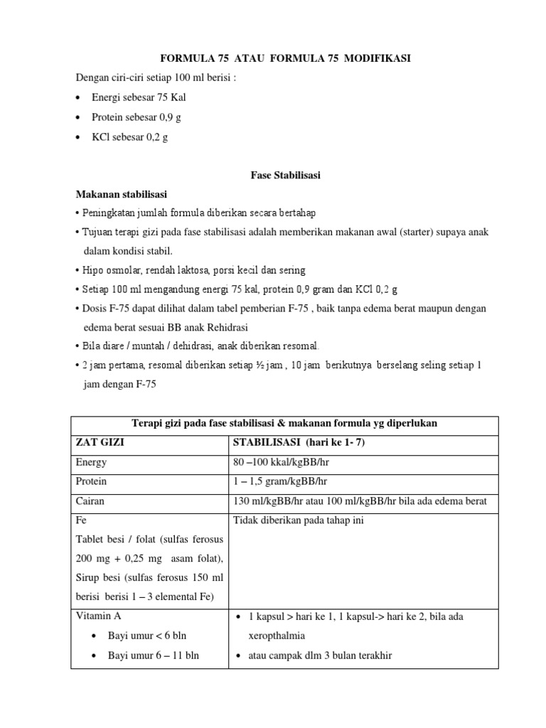 Panduan Formula F-75 untuk Gizi Buruk | PDF
