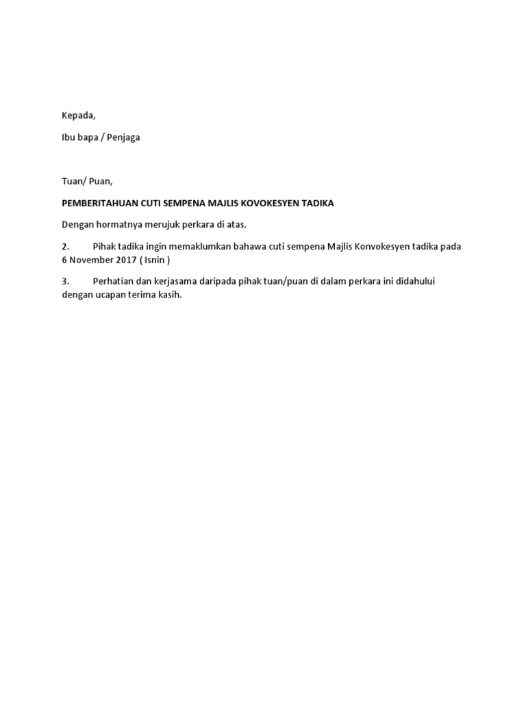 Contoh Surat Pemberitahuan Cuti