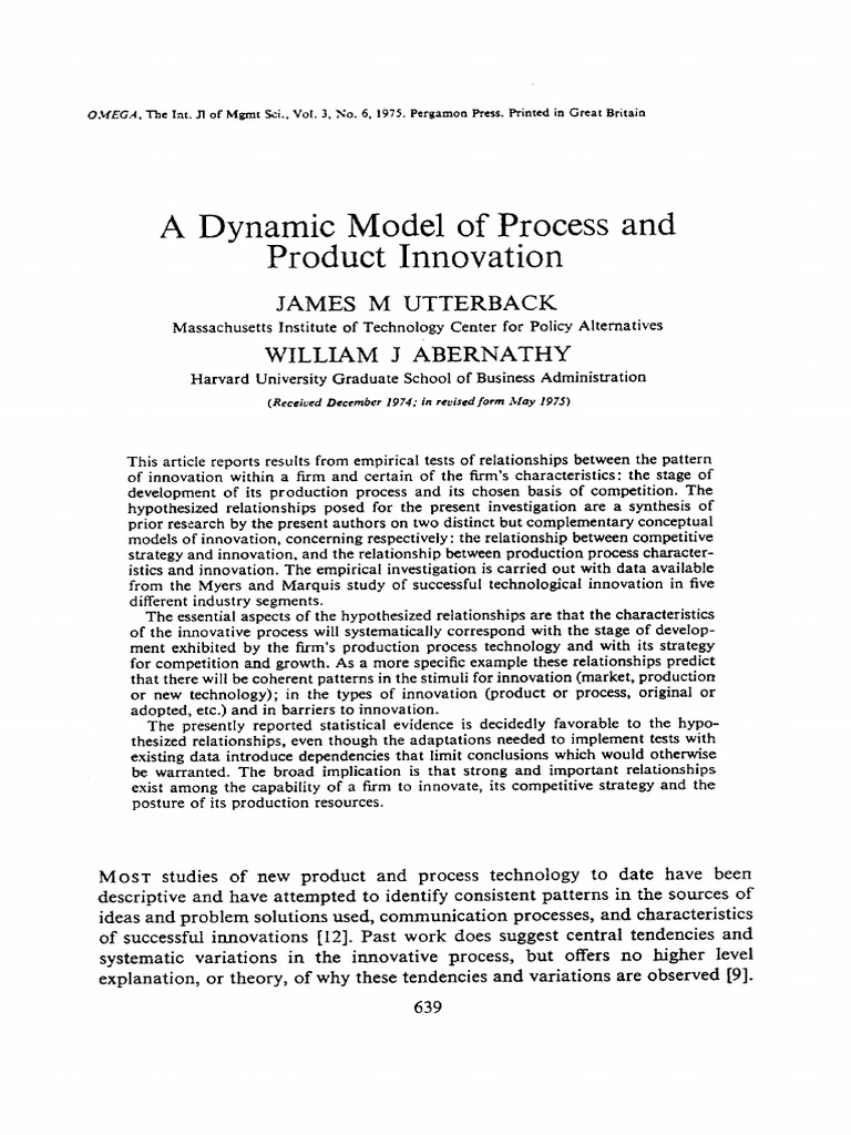 A Dynamic Model of Process and Product Innovation | PDF | Innovation ...
