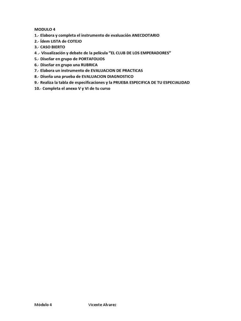 Ejercicios MODULO 4 | PDF | Evaluación