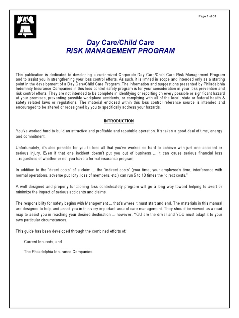 Day Care Risk Management Program | PDF | Risk Management | Child Care