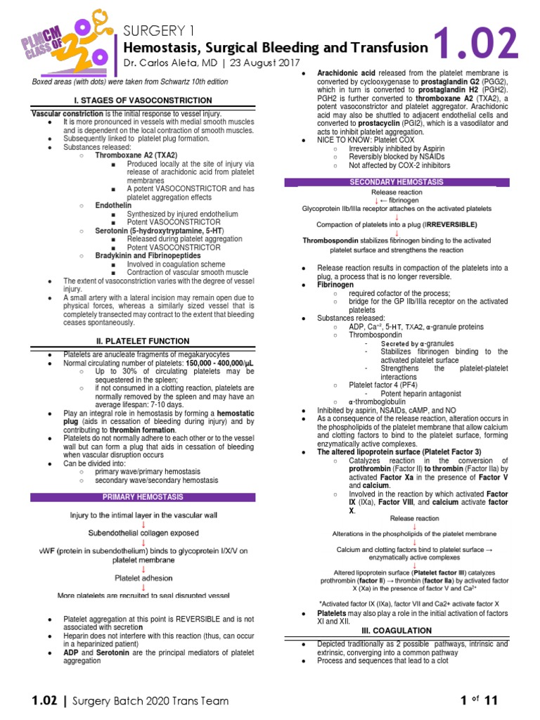 Surgical Hemostasis and Vascular Response | PDF | Coagulation | Platelet