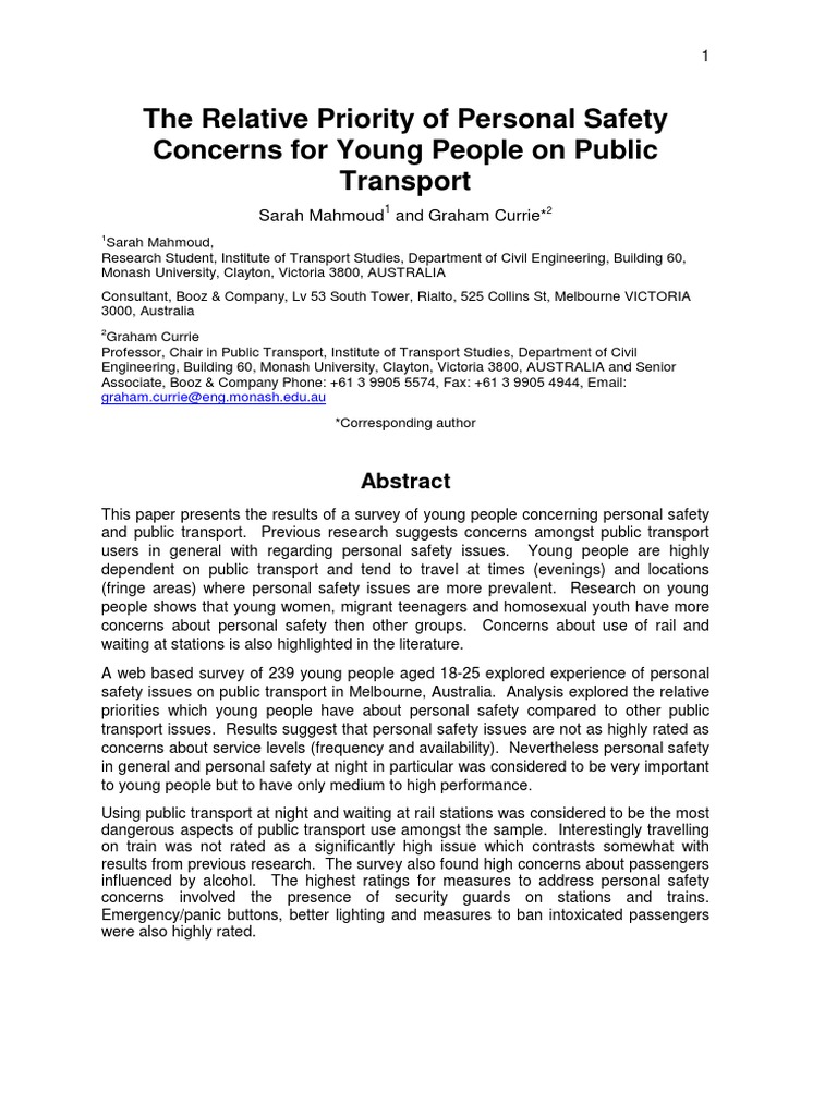 The Relative Priority of Personal Safety Concerns For Young People On