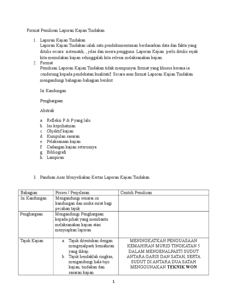 Format Penulisan Laporan Kajian Tindakan Pdf