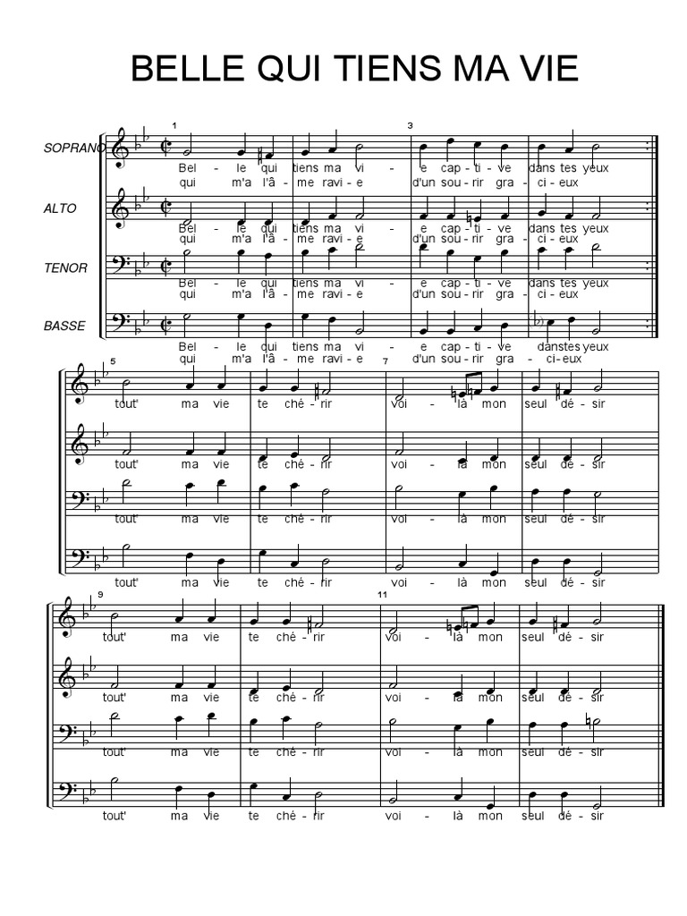 Belle Qui Tient Ma Vie Musique Vocale Chant