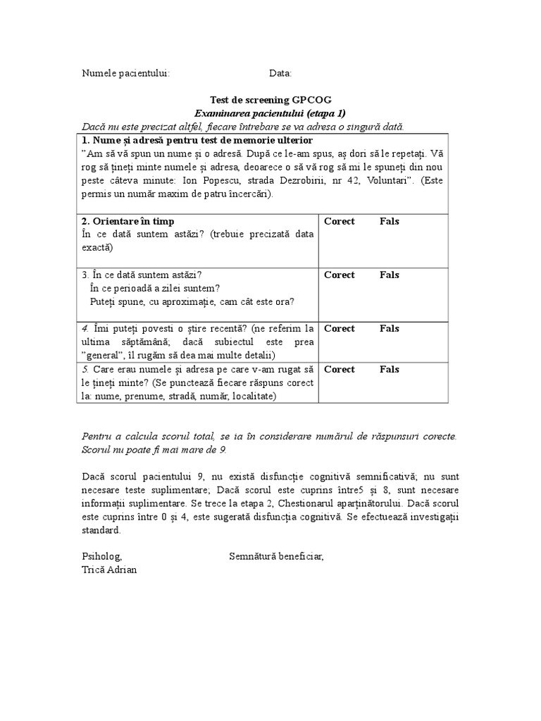 GPCOG Test de Screening | PDF