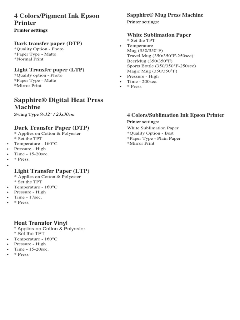 Sapphire Guide Heat Press | PDF
