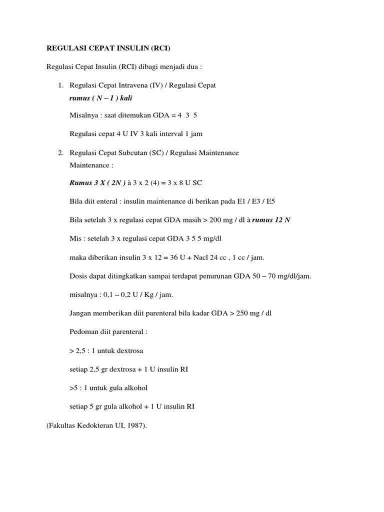 Rumus Regulasi Cepat Insulin (RCI) | PDF | Pengembangan Diri ...