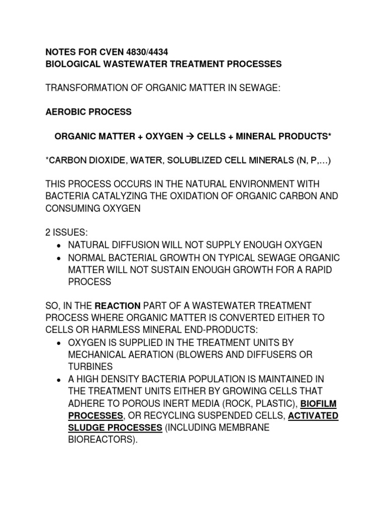 Biological Wastewater Treatment Notes PDF Sewage Treatment Water