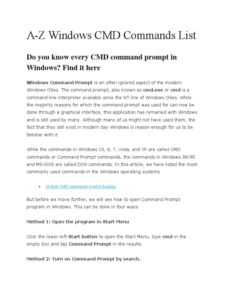 A-Z Windows CMD Commands List | PDF | Command Line Interface | Computer ...