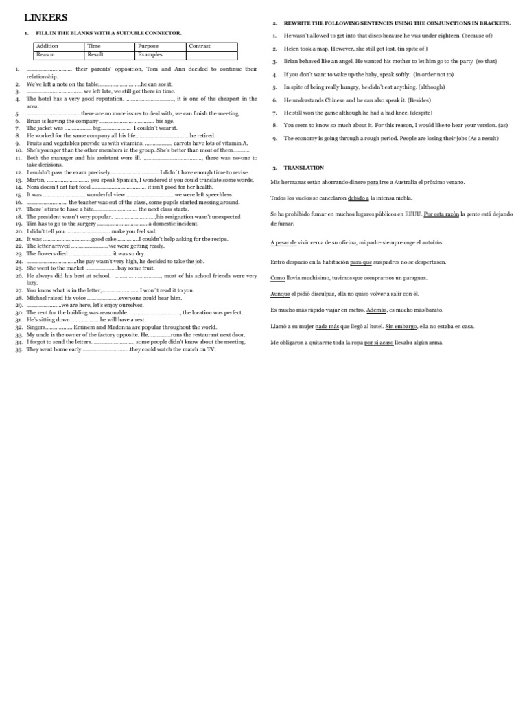 LINKERS Exercises | PDF