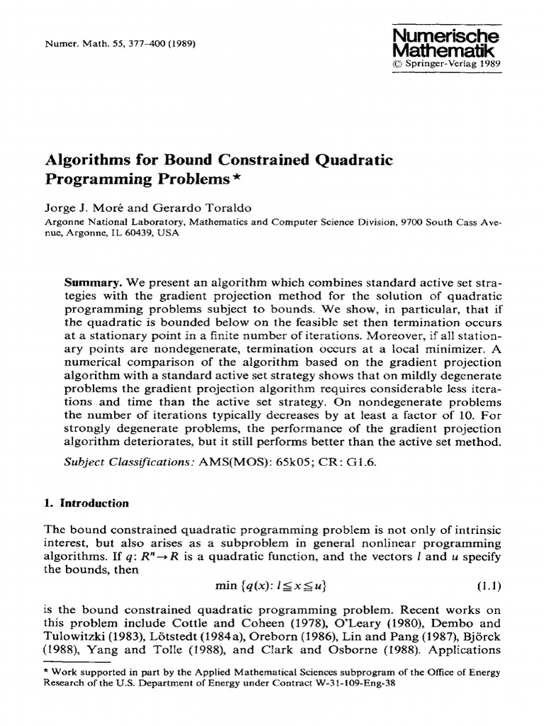 Algorithms For Bound Constrained Quadratic Programming Problems | PDF ...