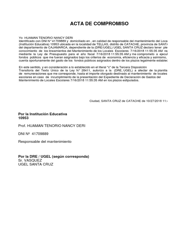 Acta de Compromiso | PDF | Finanzas y dinero