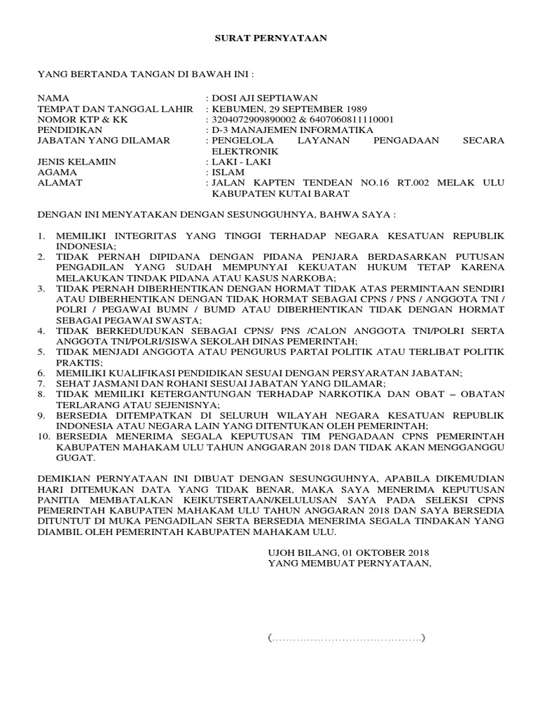Surat Pernyataan Tidak Pernah Dipidana | PDF