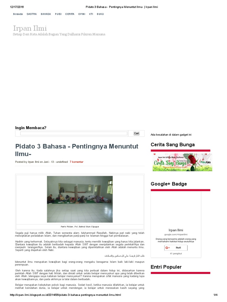 Pidato 3 Bahasa Pentingnya Menuntut Ilmu Irpan Ilmi