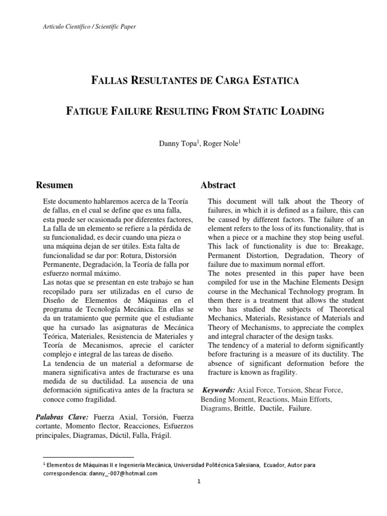 Fallas De Carga Estatica Pdf Doblar Estrés Mecánica